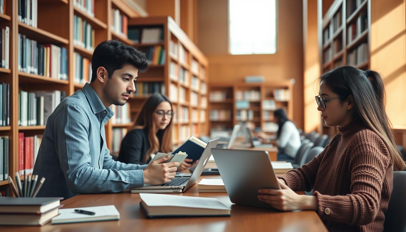 Students studying together in modern classroom